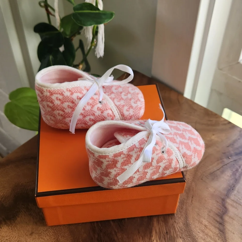 Hermes Pink and White Baby Shoes
